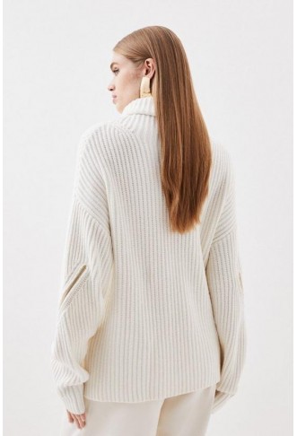 Cashmere Wool Mid Gg Roll Neck Knit Zip Detail Jumper