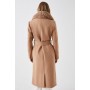 Faux Fur Collar Belted Wrap Coat