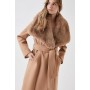 Faux Fur Collar Belted Wrap Coat