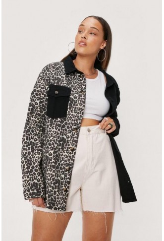 Leopard Colorblock Denim Shirt