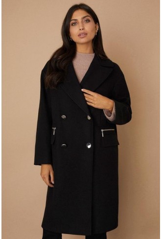 Double Breasted Zip Pocket Midi Coat