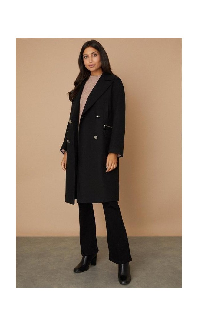 Double Breasted Zip Pocket Midi Coat