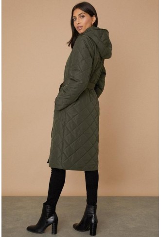 Olive Funnel Neck Belted Padded Coat