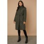 Olive Funnel Neck Belted Padded Coat