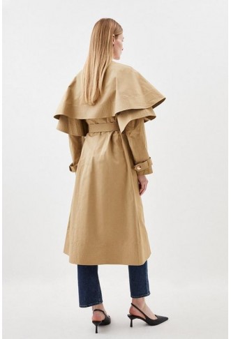 Layered Storm Flap Belted Trench Coat