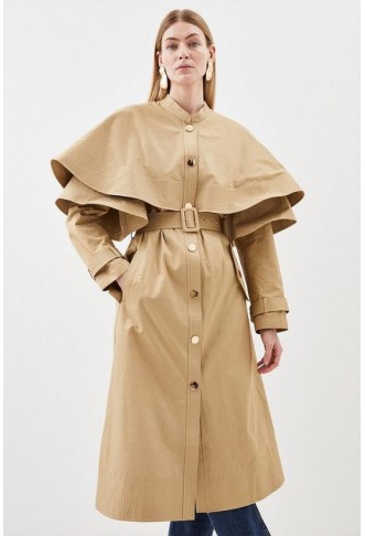 Layered Storm Flap Belted Trench Coat