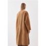 Camel Tailored Double Faced Wool Scarf Neck Midi Coat