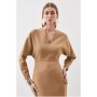 Tailored Wool Blend Rounded Sleeve Double Faced Midi Dress