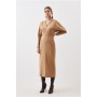 Tailored Wool Blend Rounded Sleeve Double Faced Midi Dress