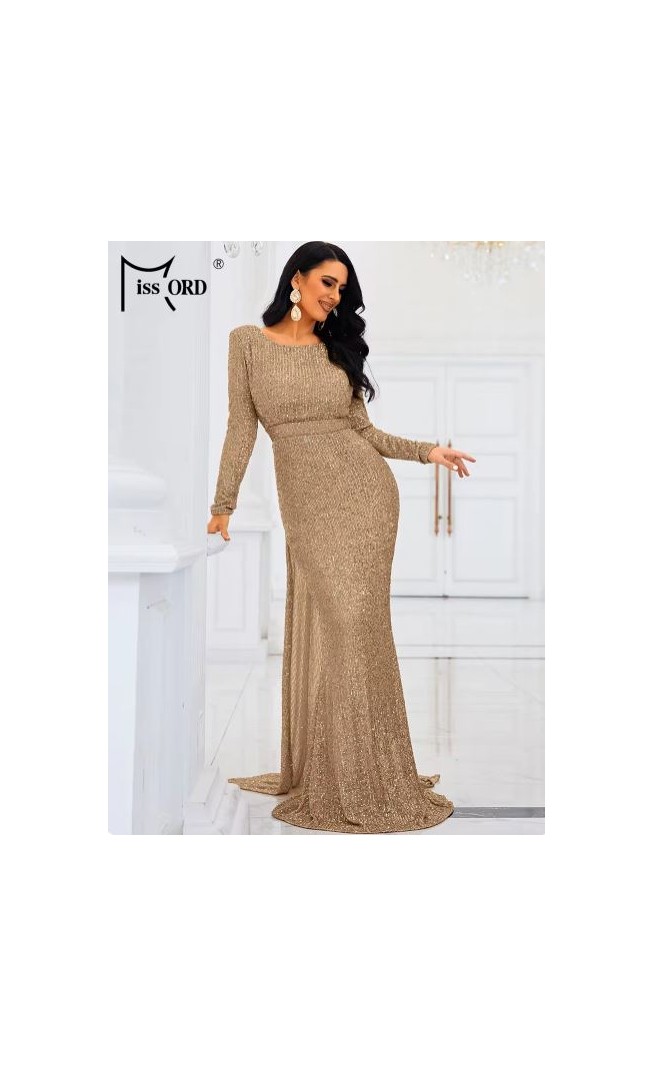 Missord  Sequin Evening Dress Elegant Women Long Sleeve