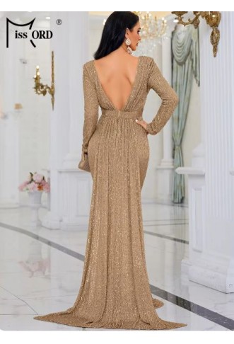 Missord  Sequin Evening Dress Elegant Women Long Sleeve