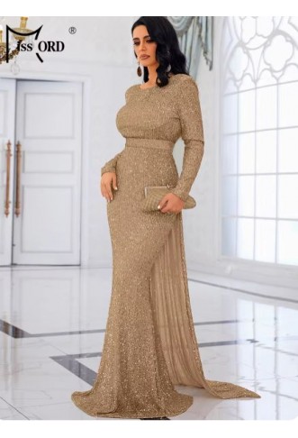 Missord  Sequin Evening Dress Elegant Women Long Sleeve