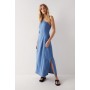 Chambray Denim One Shoulder Tie Midi Dress