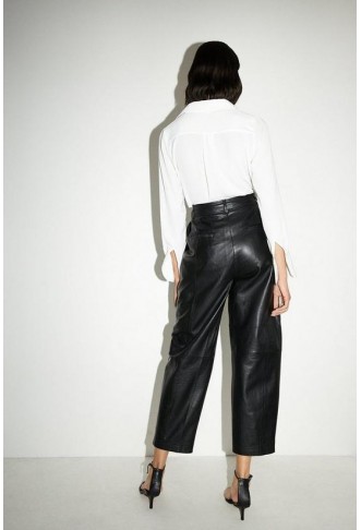 Real Leather Barrel Leg Trouser