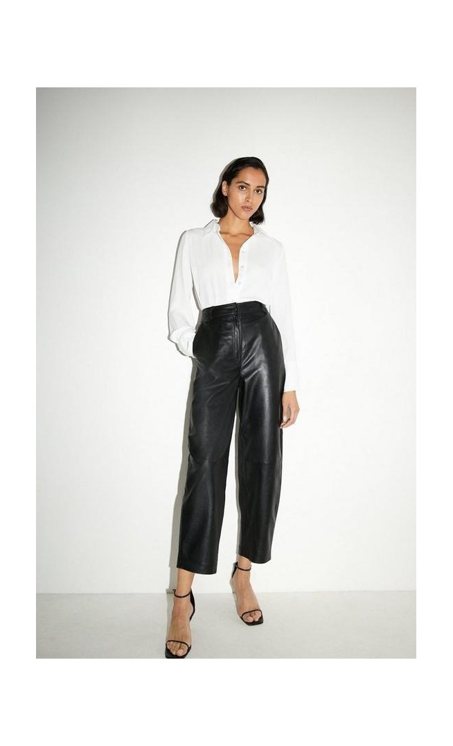 Real Leather Barrel Leg Trouser