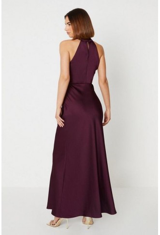 Satin Twist Halter Neck Dress