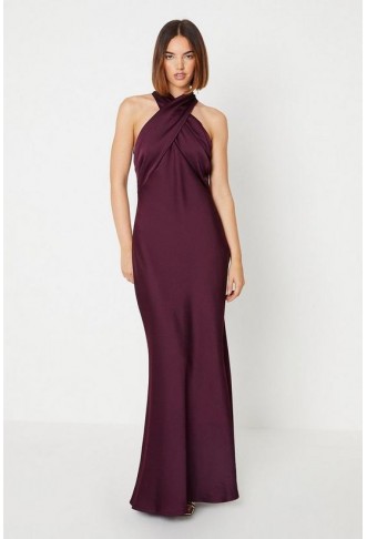 Satin Twist Halter Neck Dress