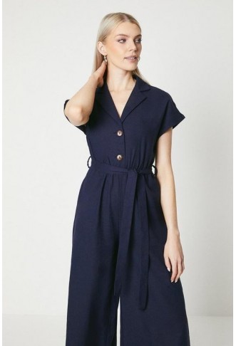 Linen Blend Belted Jumpsuit