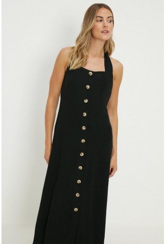 Halter Neck Button Through Midi Dress