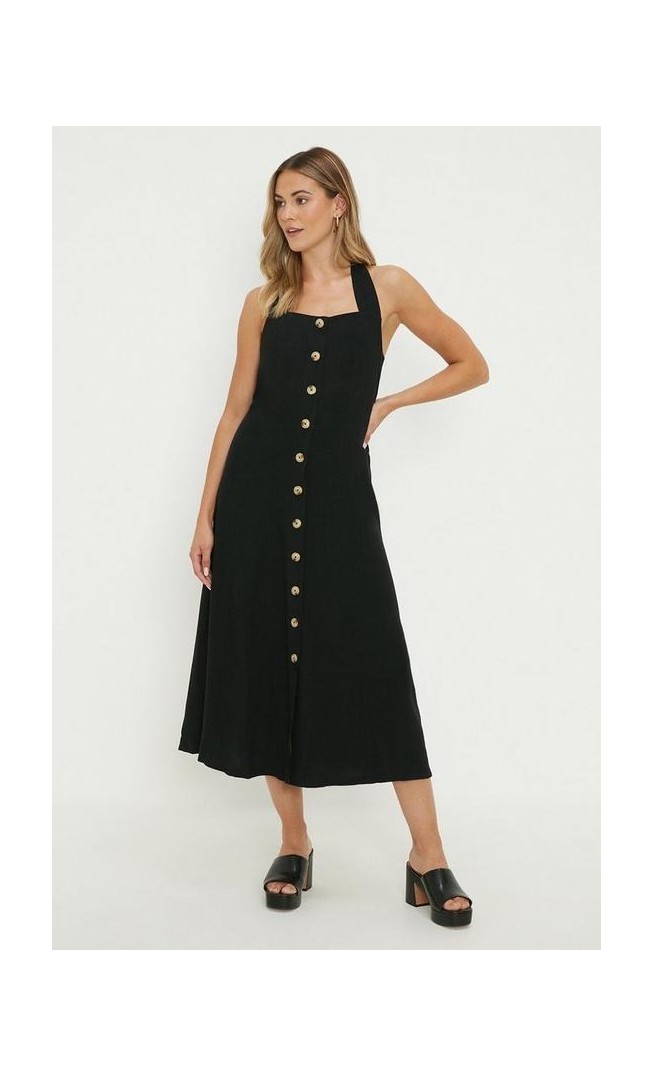 Halter Neck Button Through Midi Dress