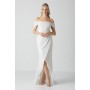 Draped Bardot Cap Sleeve Wrap Skirt Wedding Dress