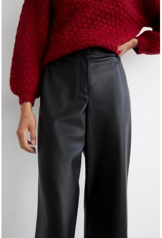 Faux Leather Full Wide Leg Trouser