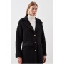 Black Compact Wool Blend Knit Sleeve Coat