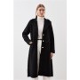 Black Compact Wool Blend Knit Sleeve Coat