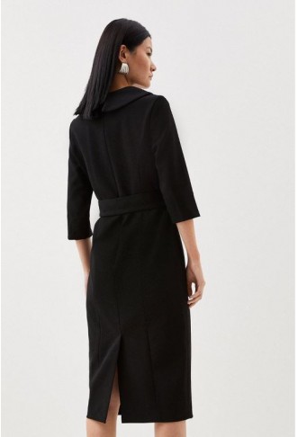 Tailored Structured Crepe Roll Neck Pencil Midi Dress