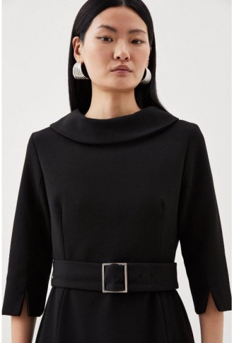 Tailored Structured Crepe Roll Neck Pencil Midi Dress