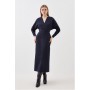 Indigo Tailored Flannel Seamed Detail Rounded Sleeve Midi Dress