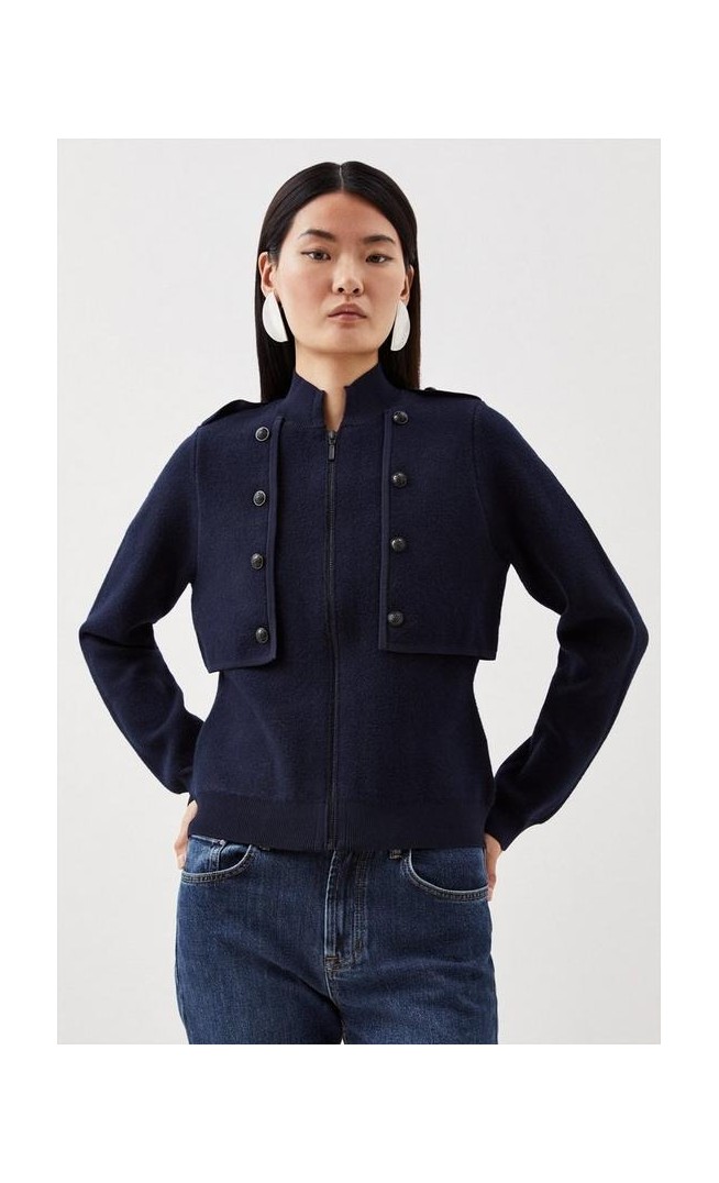 Compact Wool Blend Military Knit Jacket