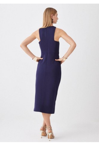 Italian Structured Jersey Asymmetric Neck Line Midi Dress