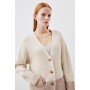 Cotton Plaited Viscose Blend Rib Knit Colour Block Pocket Cardigan