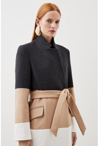 Italian Manteco Wool Blend Contrast Midi Coat