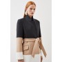 Italian Manteco Wool Blend Contrast Midi Coat