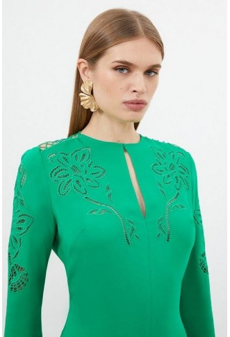 Premium Cady Cutwork Long Sleeve Woven Maxi Dress