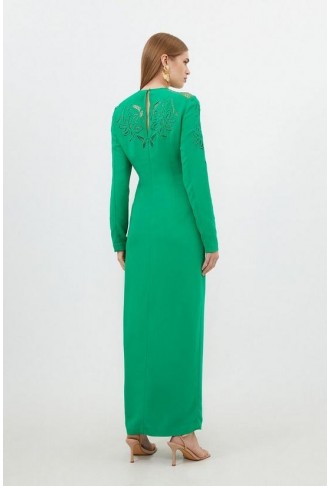 Premium Cady Cutwork Long Sleeve Woven Maxi Dress