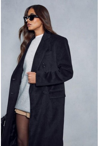 Premium Structured Wool Look Double Breasted Coat