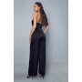 Satin Draped Bust Halterneck Straight Leg Jumpsuit