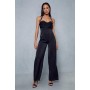 Satin Draped Bust Halterneck Straight Leg Jumpsuit