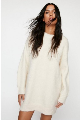 Brushed Knit Crew Neck Jumper Dress