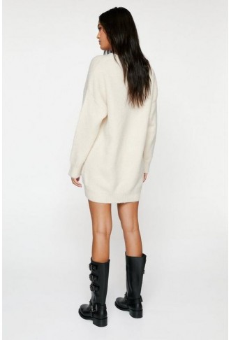 Brushed Knit Crew Neck Jumper Dress