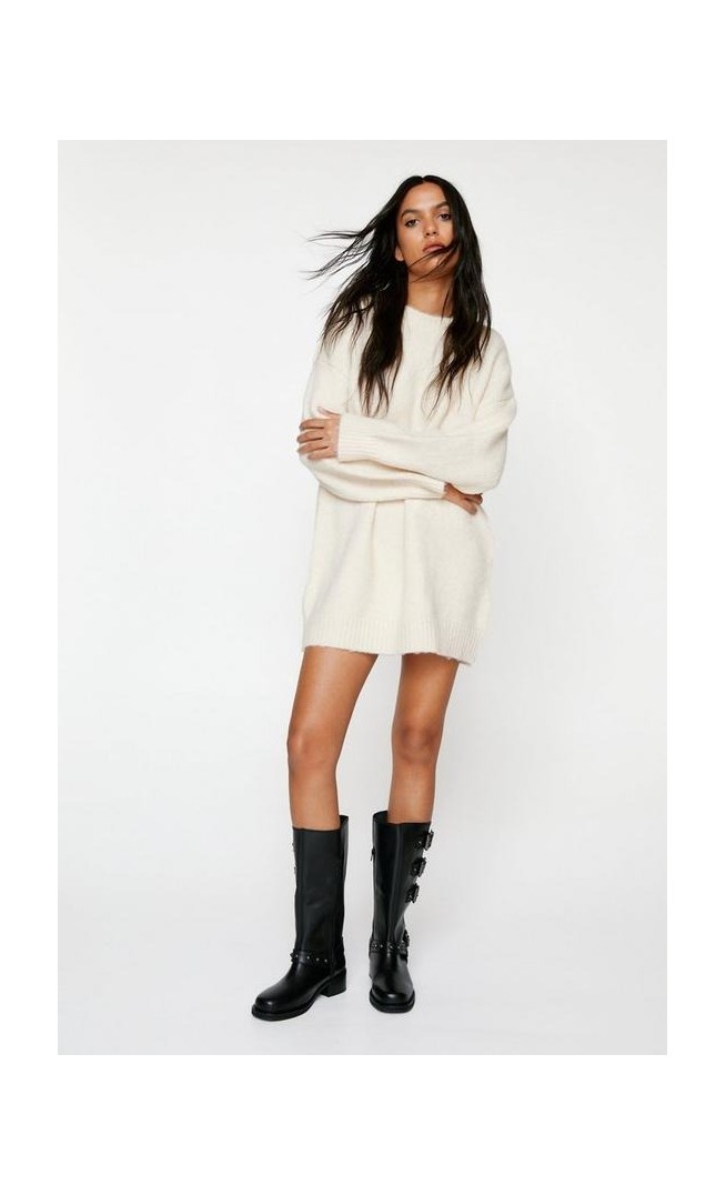 Brushed Knit Crew Neck Jumper Dress