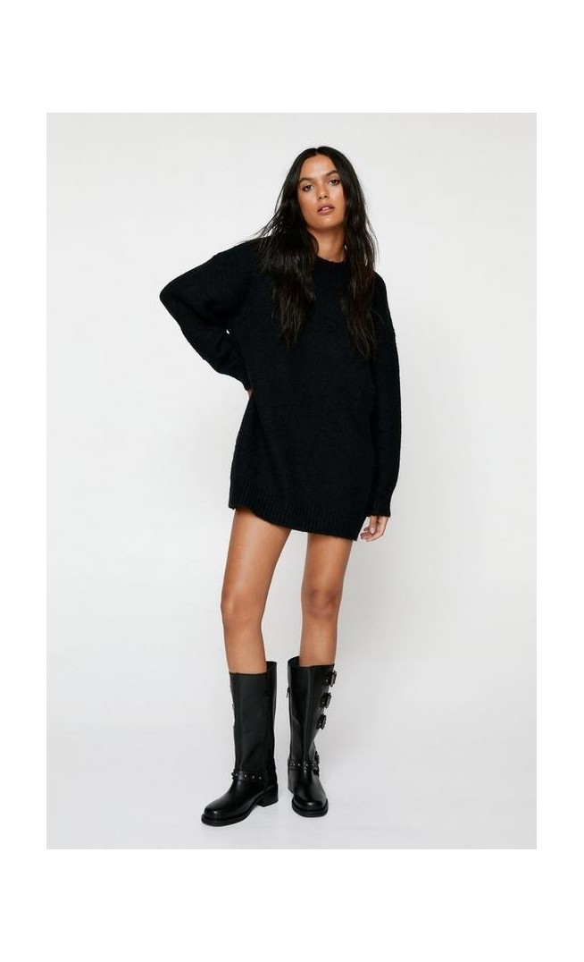 Brushed Knit Crew Neck Jumper Dress