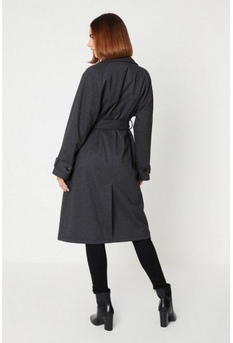 Herringbone Detail Belted Coat