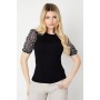 Contrast Mesh Sleeve Top