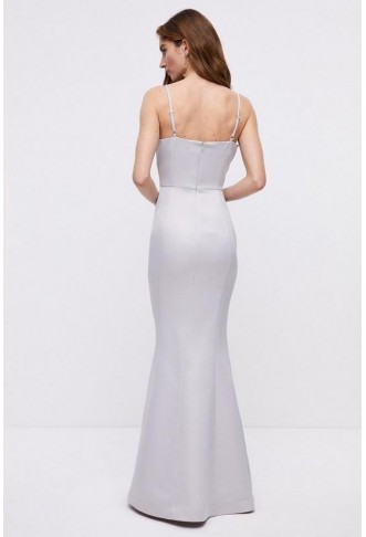 Structured Satin Cowl Neck Bridesmaid Fishtail Maxi