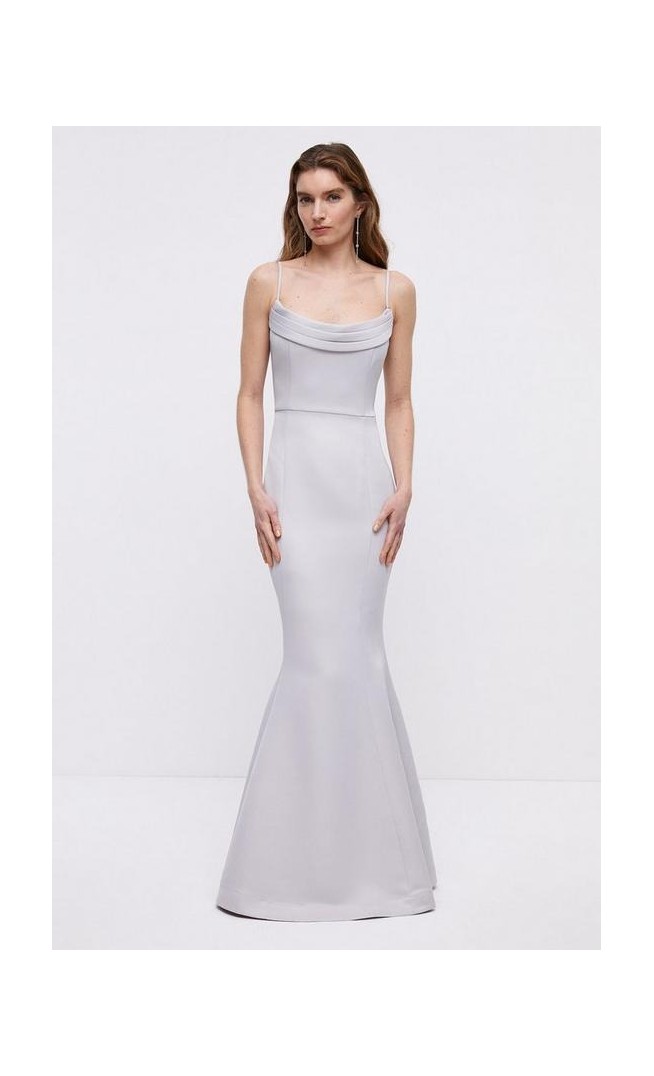 Structured Satin Cowl Neck Bridesmaid Fishtail Maxi