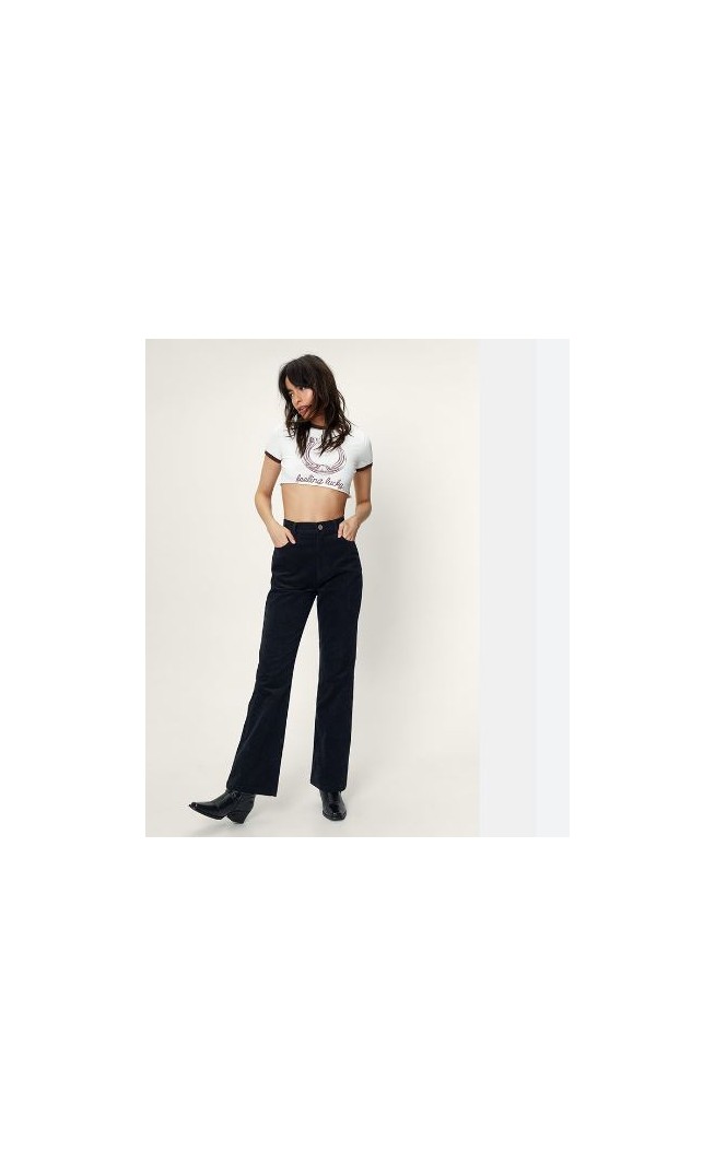 Corduroy High Waisted Flared Star Bum Trousers